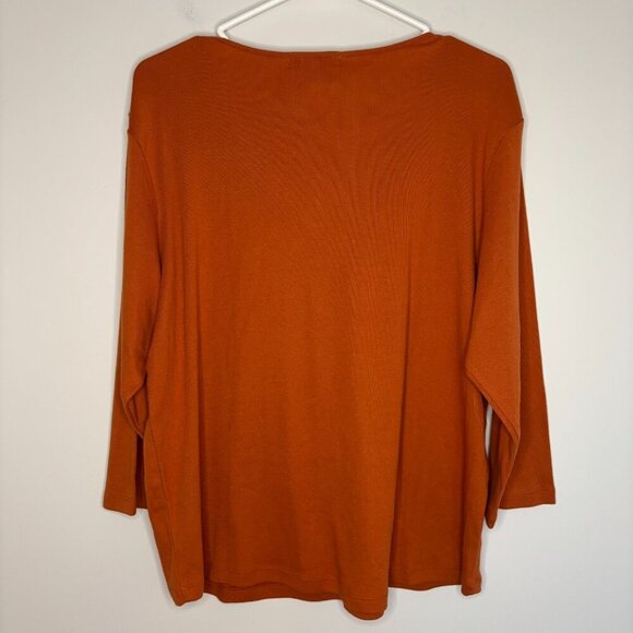 COLDWATER CREEK V-Neck Tee 1X Orange Pleats Soft Stretch - Picture 2 of 4